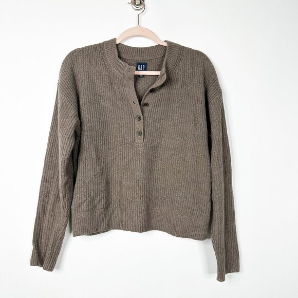 2/$30 GAP Waffle Knit Henley Top Long Sleeve Chocolate Brown XS #A0377 TRB2 - Picture 3 of 8